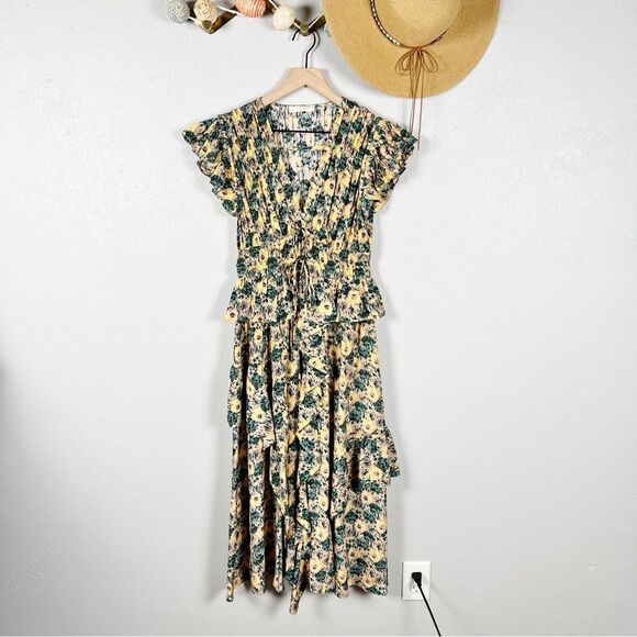 Ulla Johnson Avia Midi Dress in Begonia 100% Silk Floral Ruffle Size 4 - Picture 7 of 8